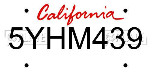 5YHM439 California License Plate