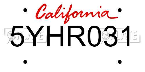 5YHR031 California License Plate