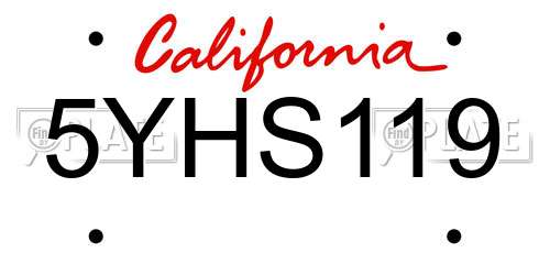 5YHS119 California License Plate