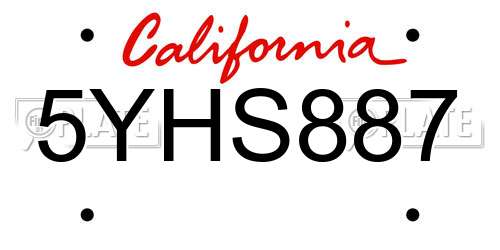 5YHS887 California License Plate