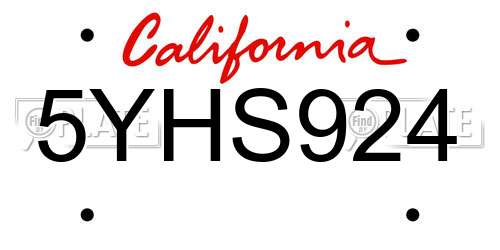 5YHS924 California License Plate