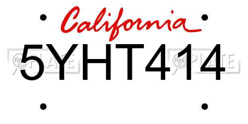 5YHT414 California License Plate