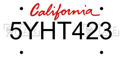 5YHT423 California License Plate
