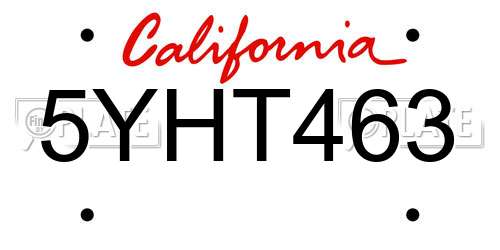 5YHT463 California License Plate