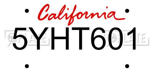 5YHT601 California License Plate