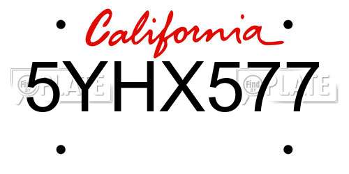 5YHX577 California License Plate