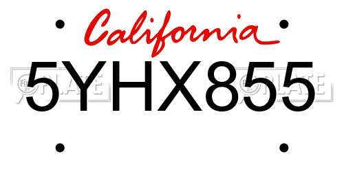 5YHX855 California License Plate