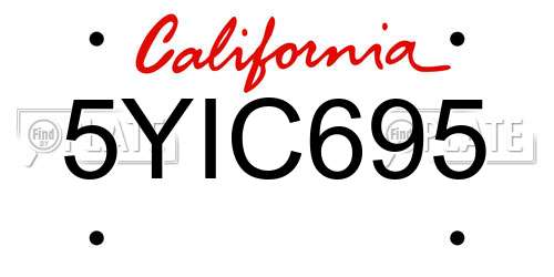 5YIC695 California License Plate
