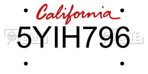 5YIH796 California License Plate