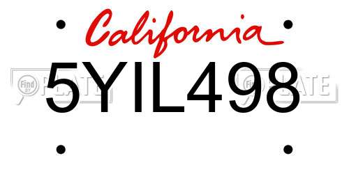 5YIL498 California License Plate