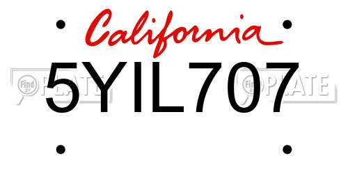 5YIL707 California License Plate