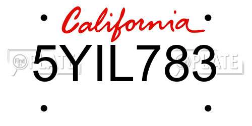 5YIL783 California License Plate