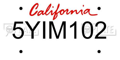 5YIM102 California License Plate