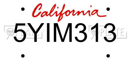 5YIM313 California License Plate