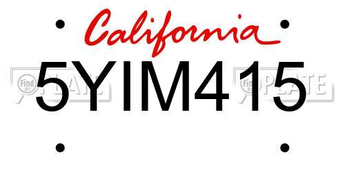 5YIM415 California License Plate