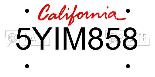 5YIM858 California License Plate