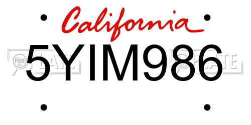 5YIM986 California License Plate