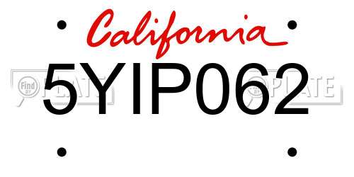 5YIP062 California License Plate