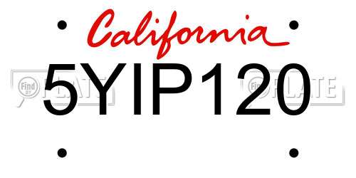 5YIP120 California License Plate