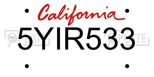 5YIR533 California License Plate