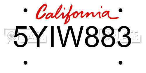 5YIW883 California License Plate