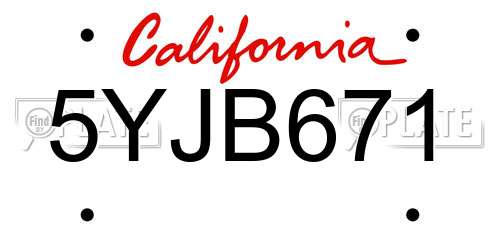 5YJB671 California License Plate
