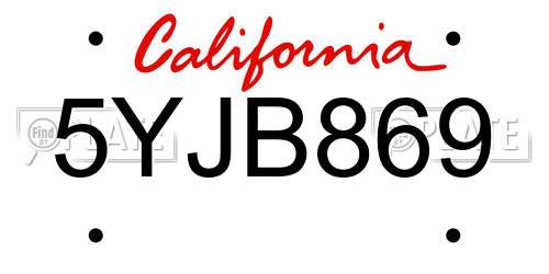 5YJB869 California License Plate