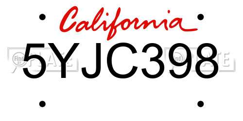 5YJC398 California License Plate