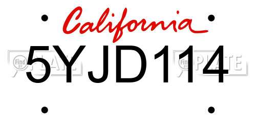 5YJD114 California License Plate