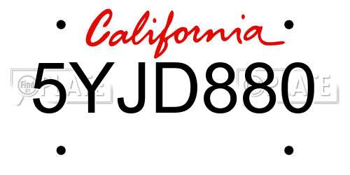 5YJD880 California License Plate