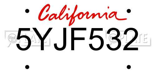 5YJF532 California License Plate