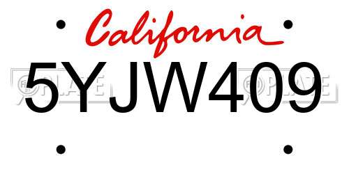 5YJW409 California License Plate