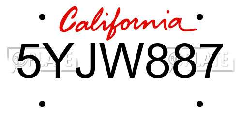 5YJW887 California License Plate