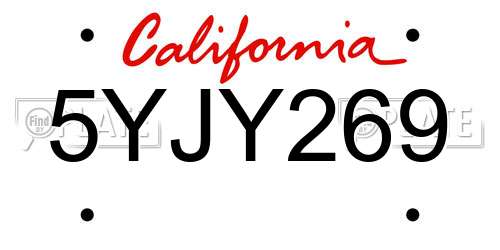 5YJY269 California License Plate