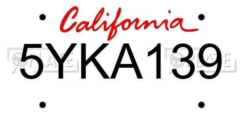 5YKA139 California License Plate