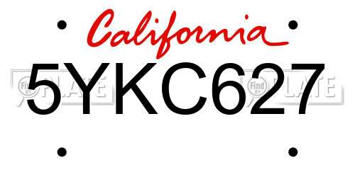 5YKC627 California License Plate