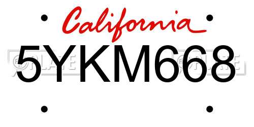 5YKM668 California License Plate