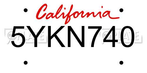 5YKN740 California License Plate