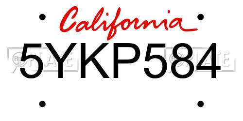 5YKP584 California License Plate