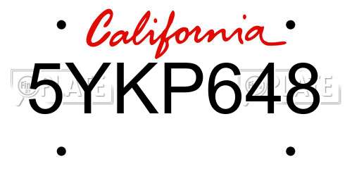 5YKP648 California License Plate