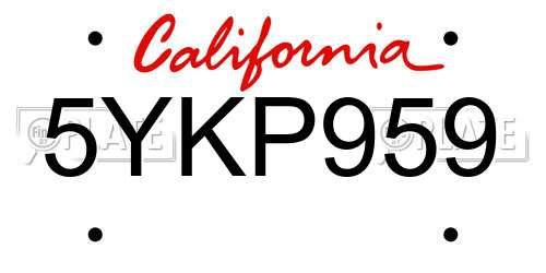 5YKP959 California License Plate