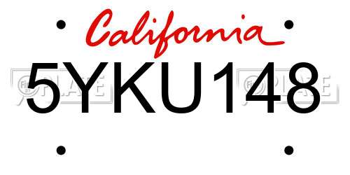 5YKU148 California License Plate