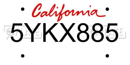 5YKX885 California License Plate