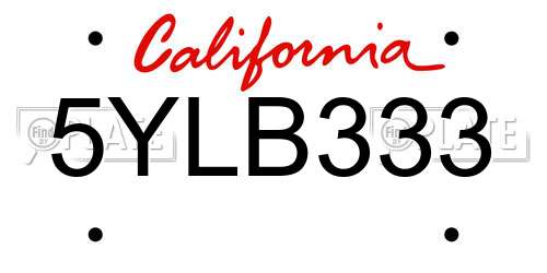 5YLB333 California License Plate