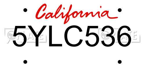5YLC536 California License Plate