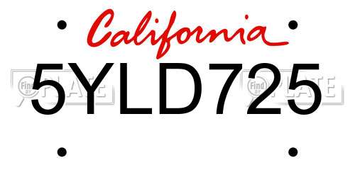 5YLD725 California License Plate