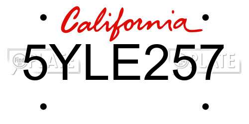 5YLE257 California License Plate
