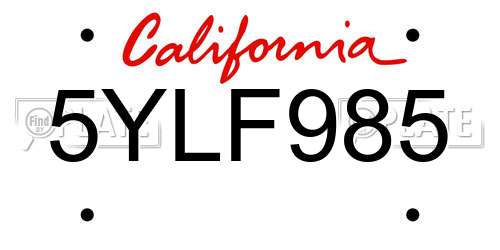 5YLF985 California License Plate