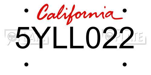 5YLL022 California License Plate