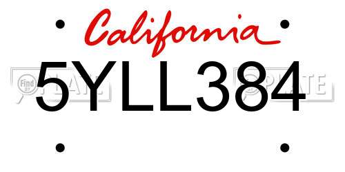 5YLL384 California License Plate
